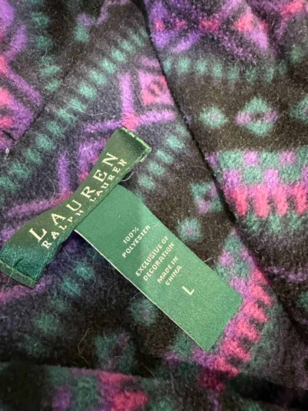 Ralph Lauren Purple Black Fleece Sleepshirt Tunic Nightgown Pockets.